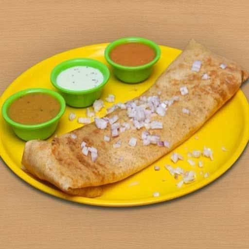 Crisp onion dosa topped with onions